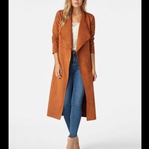 JustFab Faux Suede Drape Coat Roasted Pecan